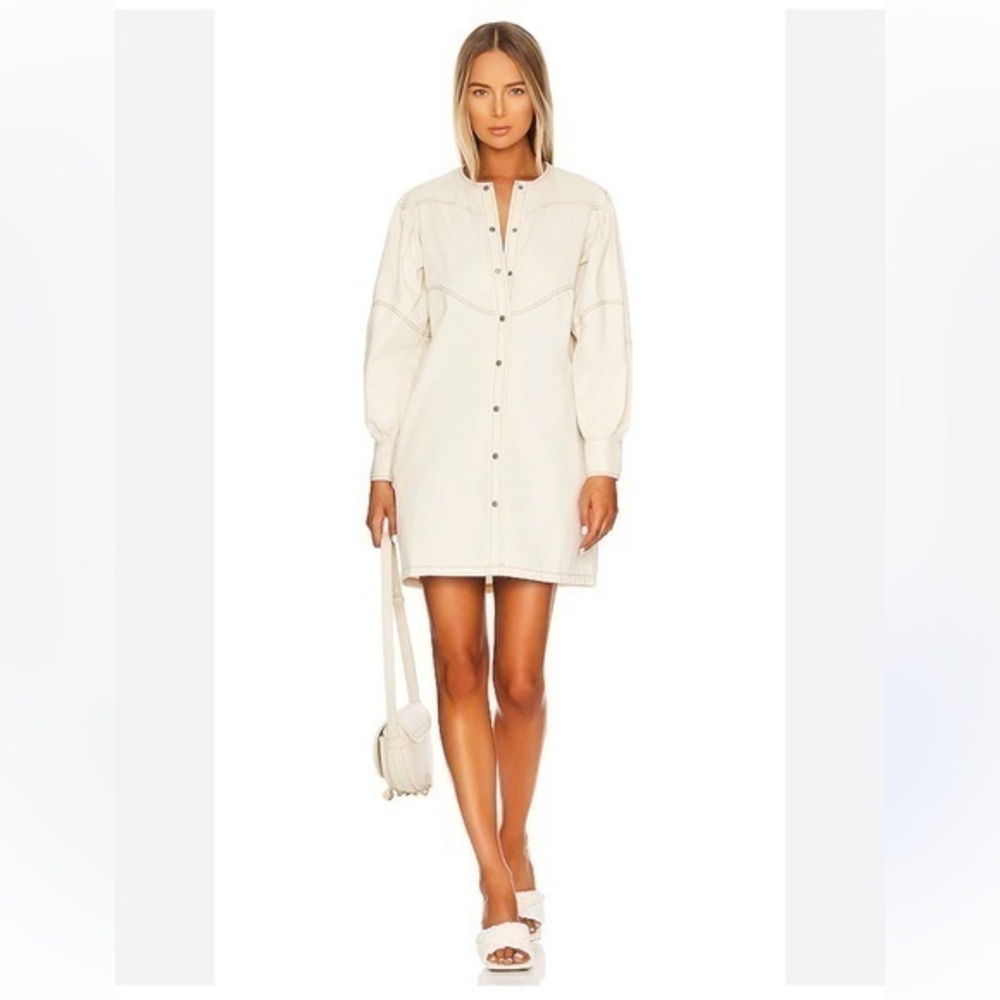 Magli Pascal,  Harriet short dress in ecru. Snap front, two pocket, mini dress L